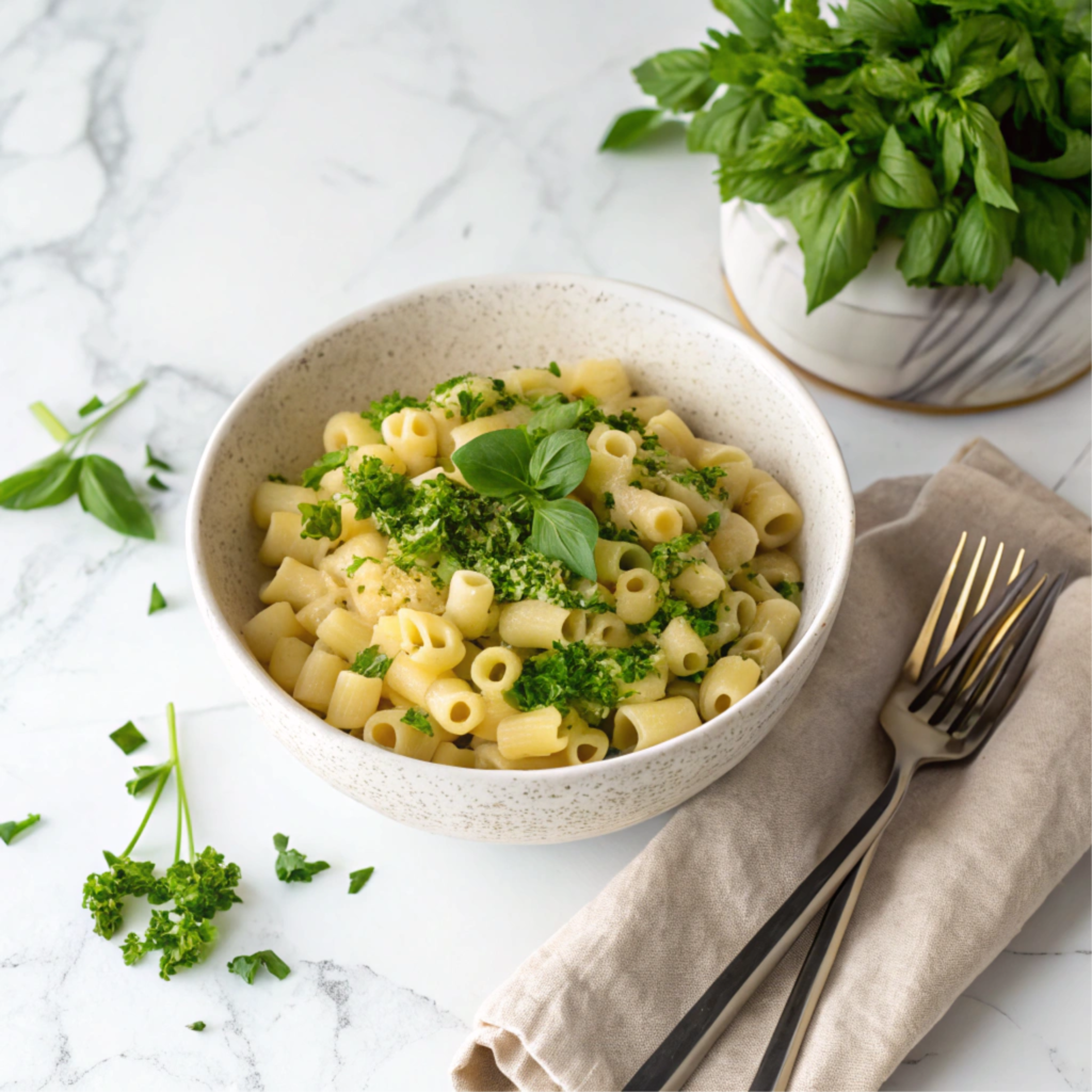 Ditalini Pasta: A Complete Guide to This Versatile Italian Delight Cooked ditalini pasta in a white bowl topped with fresh herbs