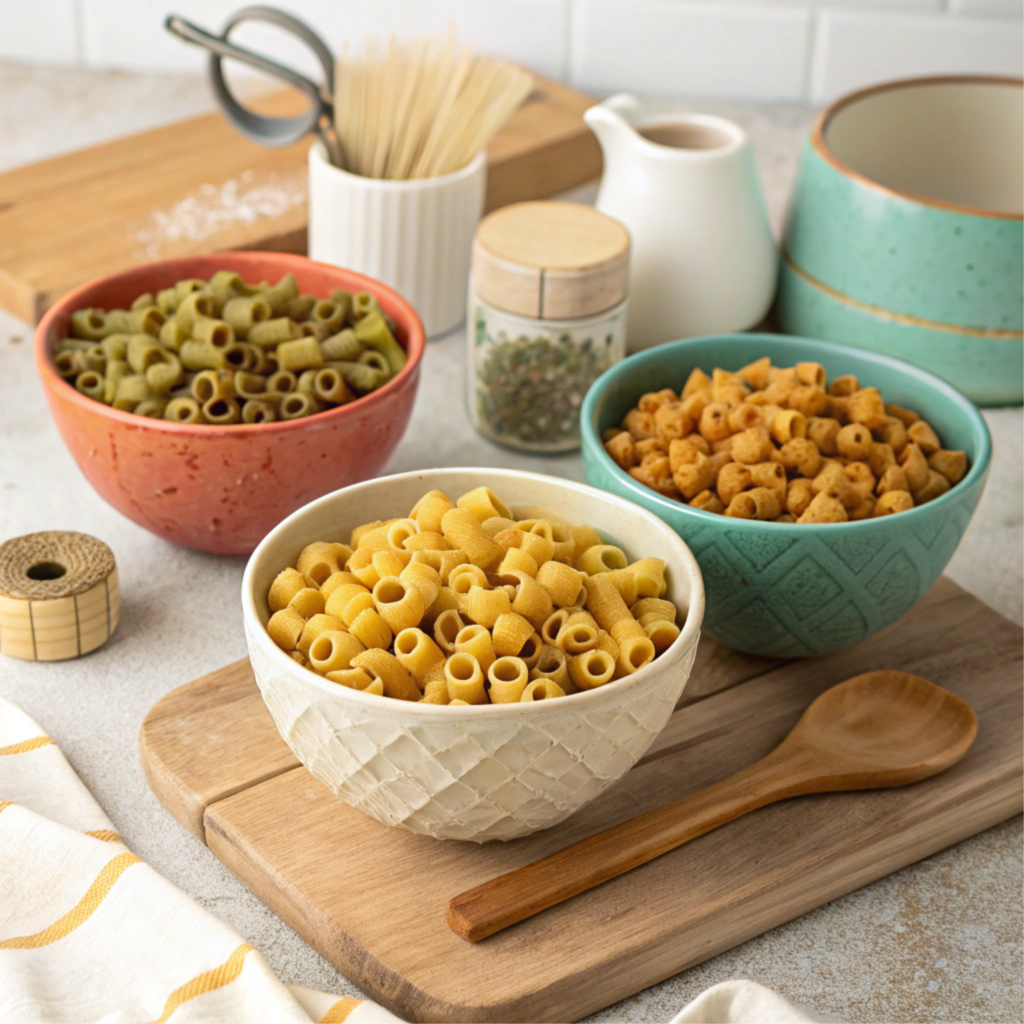 Ditalini Pasta: A Complete Guide to This Versatile Italian Delight A variety of gluten-free and whole-wheat ditalini pasta displayed in bowls.